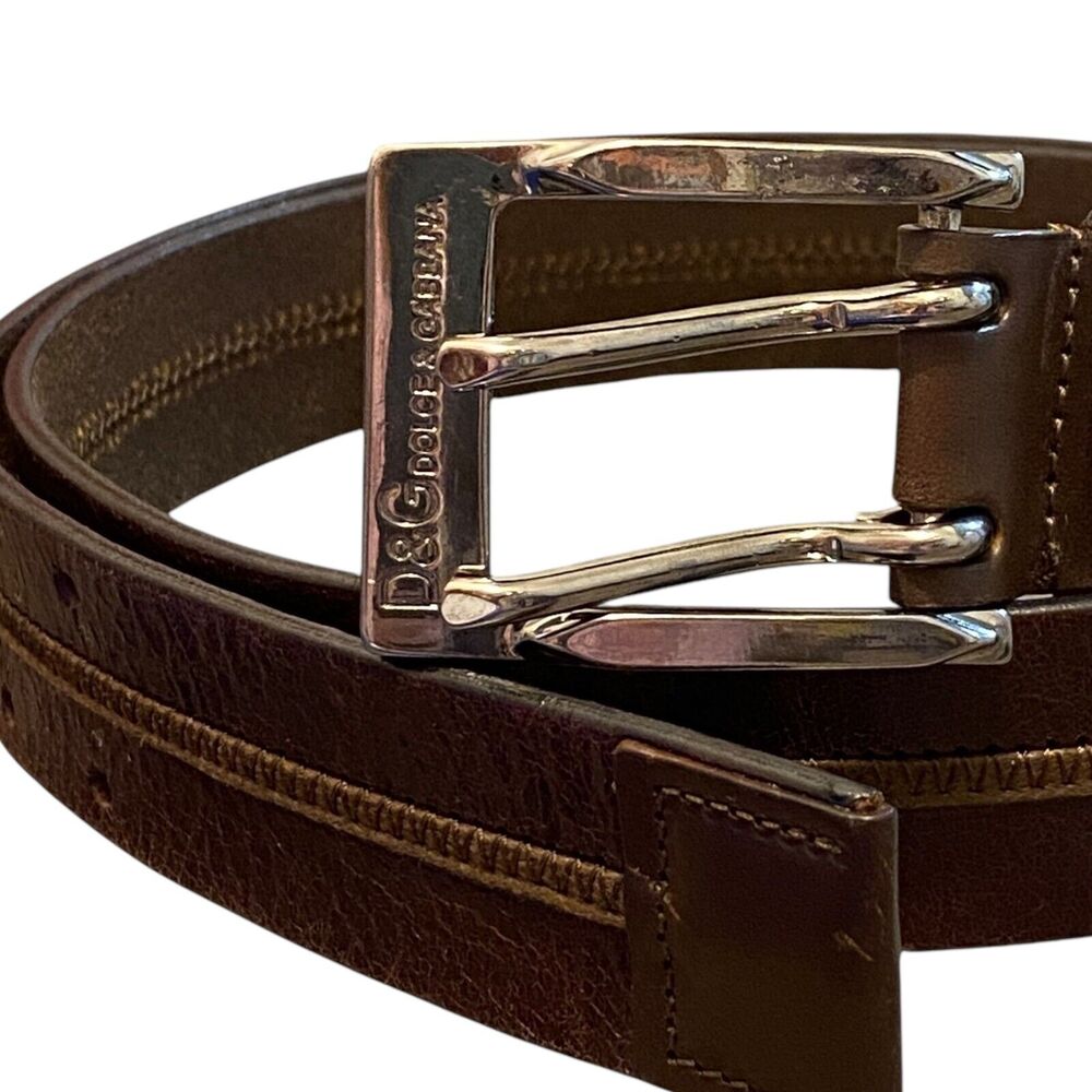 DOLCE &‎ GABBANA Italy Brown Leather Men’s Belt Double Holes